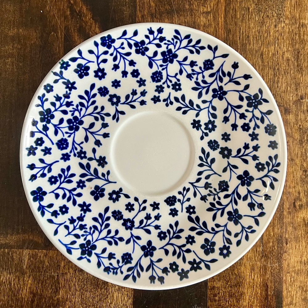 Centura by Corning ‘Coordinates’ Teacup Saucer Dark Blue and White